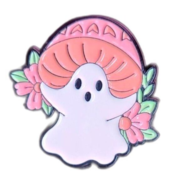Halloween Pink Mushroom ghost Enamel pin - Picture 1 of 2